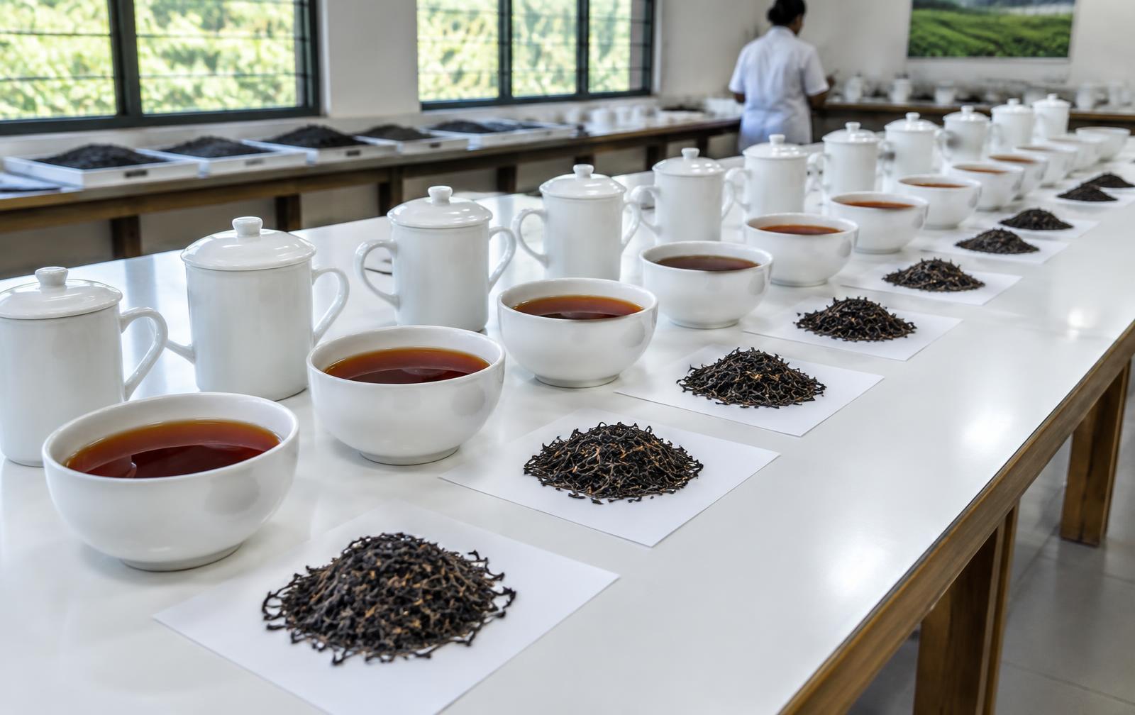 Tea liquors on the tasting bench